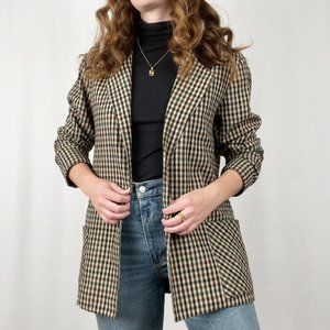 Vintage Oversized Wool Plaid Blazer Jacket Coat Long Preppy Dark Academia Canada
